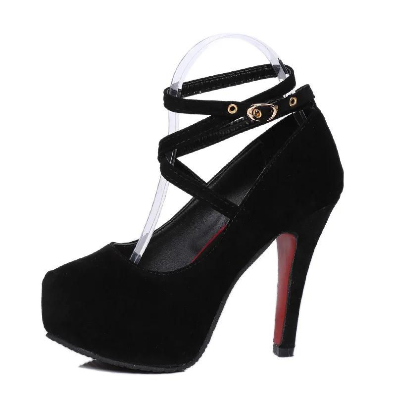 Tacones De Mujer Altos Ankle Strap Round Toe Pumps Platform Women high heels shoes Sexy