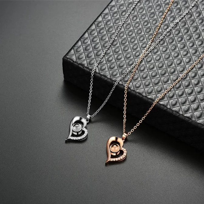 
New Designs high quality gold plated heart shape Necklace 100 language i love you necklace for young lady 