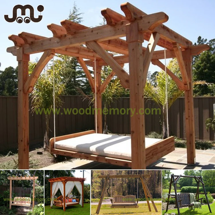 Vintage deluxe square outdoor wood garden pergola swing