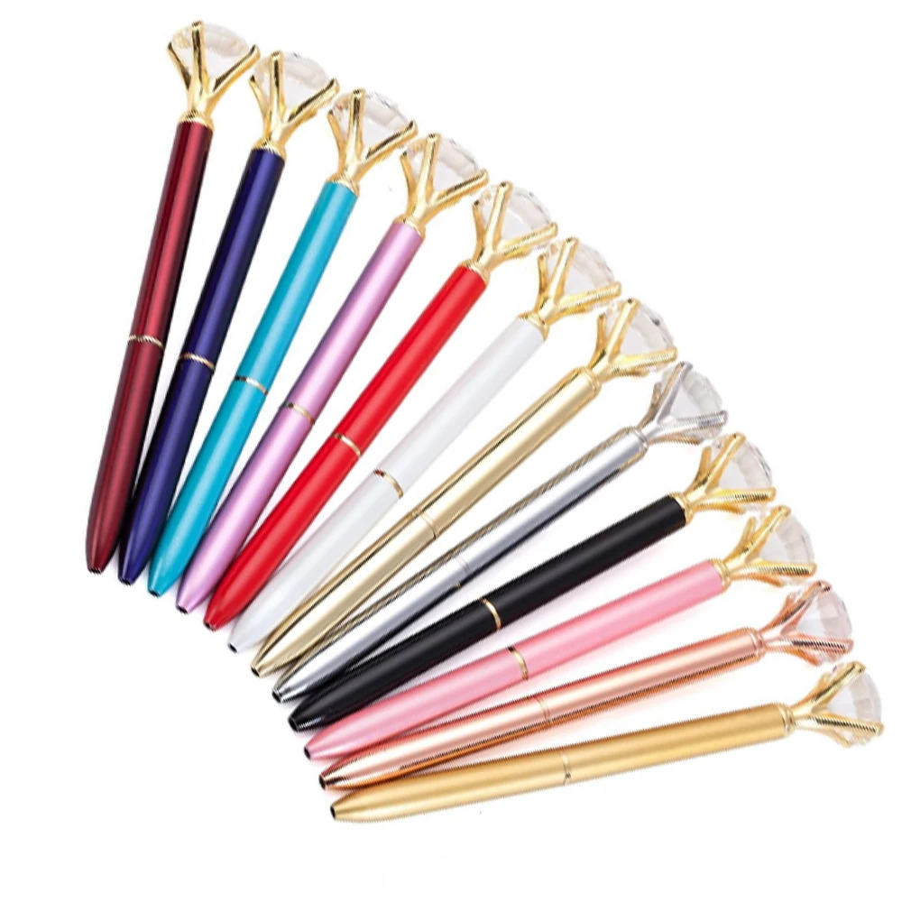 Gold Crystal Diamond Pen promotional gift ball pen Shiny Metal Ball Pens for School Office 10 Different Colors With 10 Gift bags