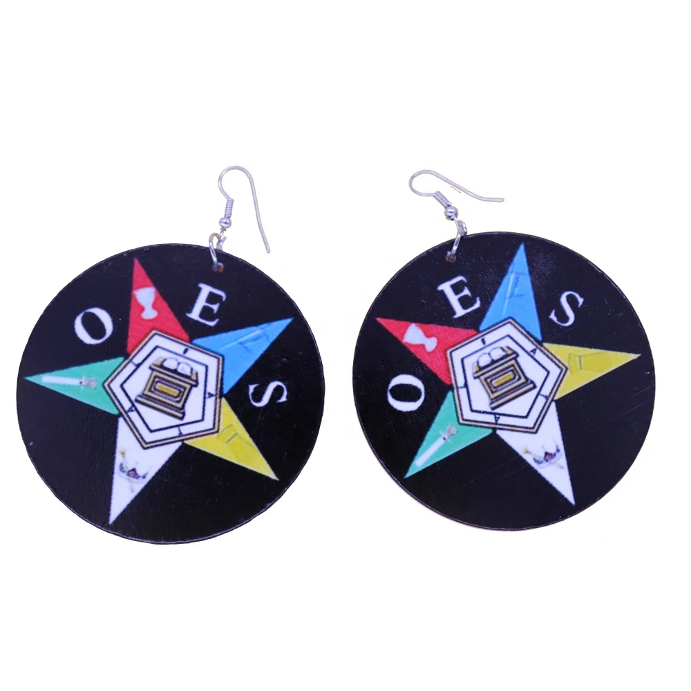New Design Fashion Sorority Organization Order Of Eastern Star OES Wooden Earring Group Member Souvenir Gift African Jewelry