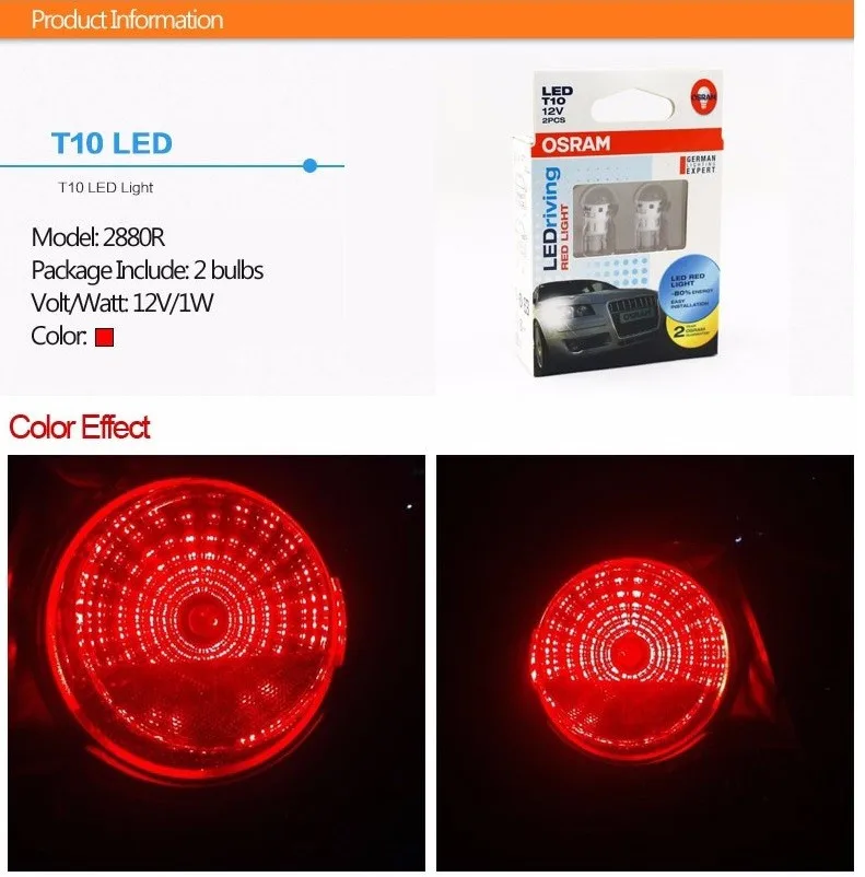 Red Led 3rd stop light car bulb T10 W5W 12volt 1W car led roof signs