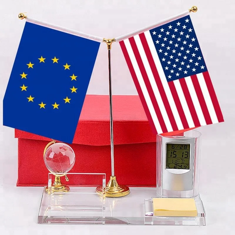 Wholesale Fashion Single Y-shaped table desk flag with Crystal glass base stand for souvenir