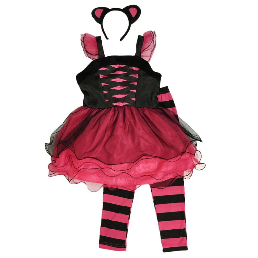 Girl Party Show Dress Cute clothes Kitten Costume include TUTU dress Legging Headband 3 piece set