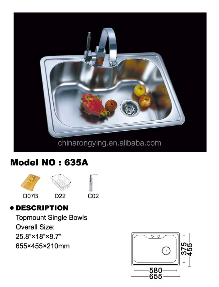 Item 635 Industrial single bowl stainless steel kitchen sink-cheap kitchen sinks