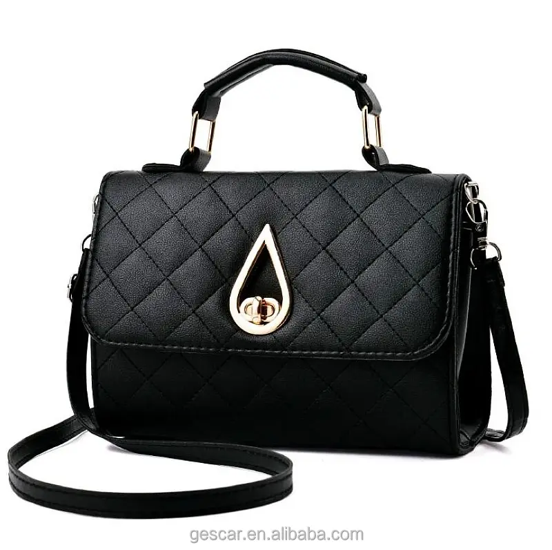 
fashion water drop style grid pu leather lady handbag hot selling handbag 