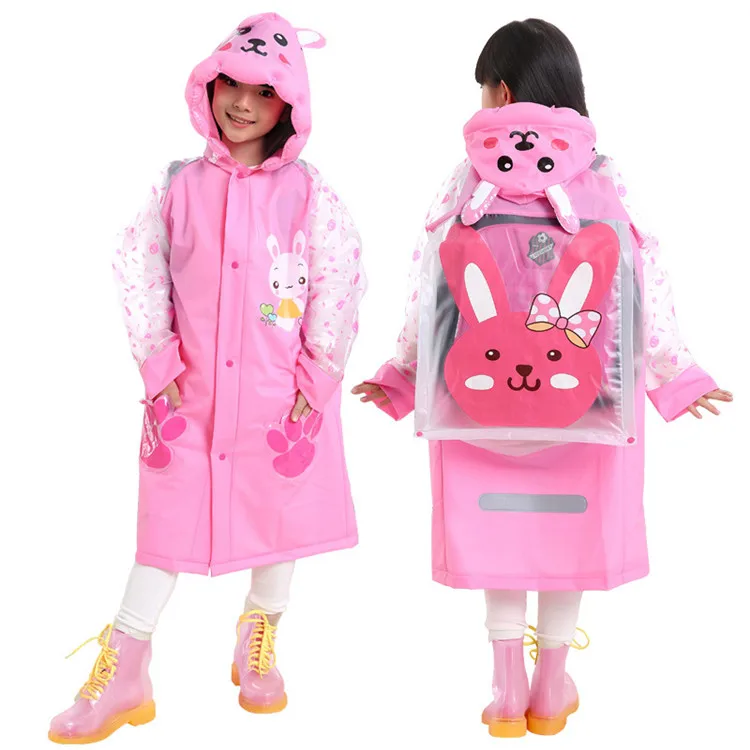 Hot selling cartoon eco-friendly outdoor walking safety rain coat raincoat children raincoat with a school bag