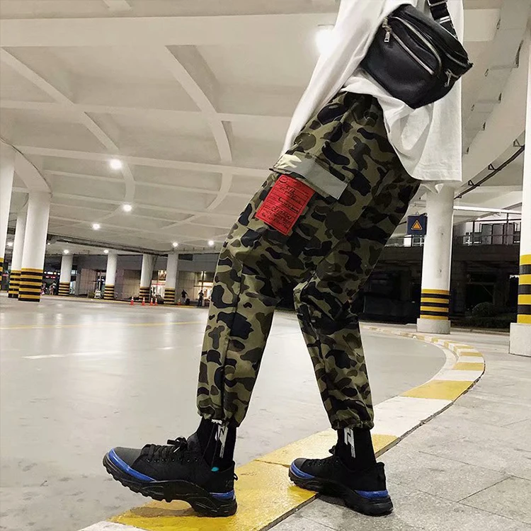Rainbow Spray Wholesale Hip Hop Reflective Panel Camo Cargo Pants Mens
