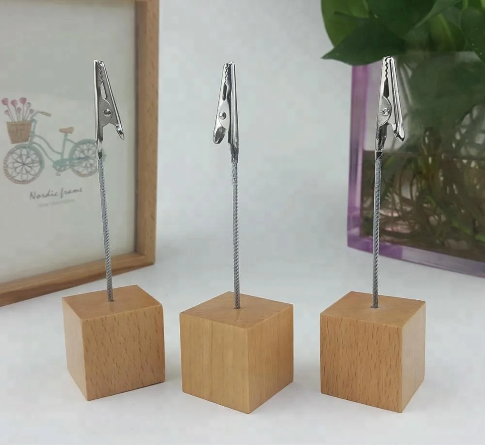 Wood Memo Clip Holders ,Photo Clip Holder Wooden Cube Stand Memo Clips