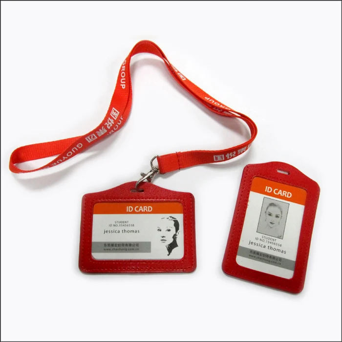High quality custom design PU leather card holder lanyard
