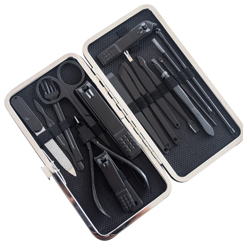 Professional Stainless Steel  17 Pcs Black Toe Nail Clipper Pedicure Manicure Set