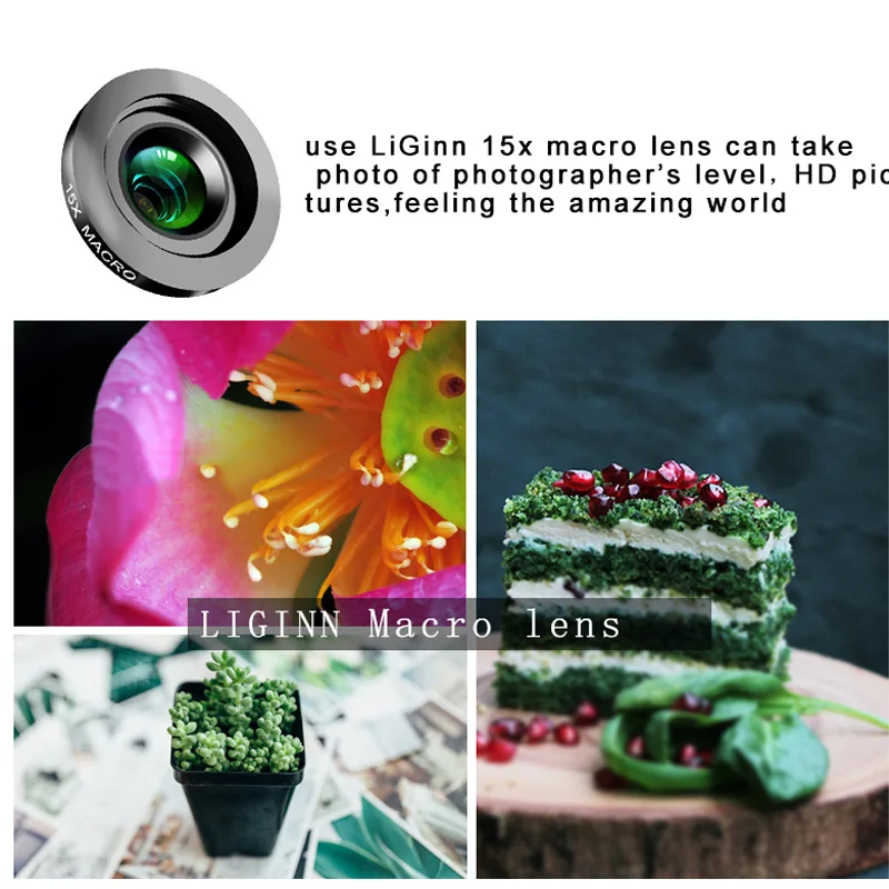 LIGINN hot new products cellphone camera lens 0.36x wide angle 198 degree fish eye 15x macro lens kit for ip smartphoes