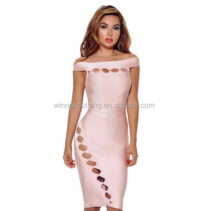 
2020 Hot sale style off shoulder sleeveless bodycon pink color sexy bandage dress 