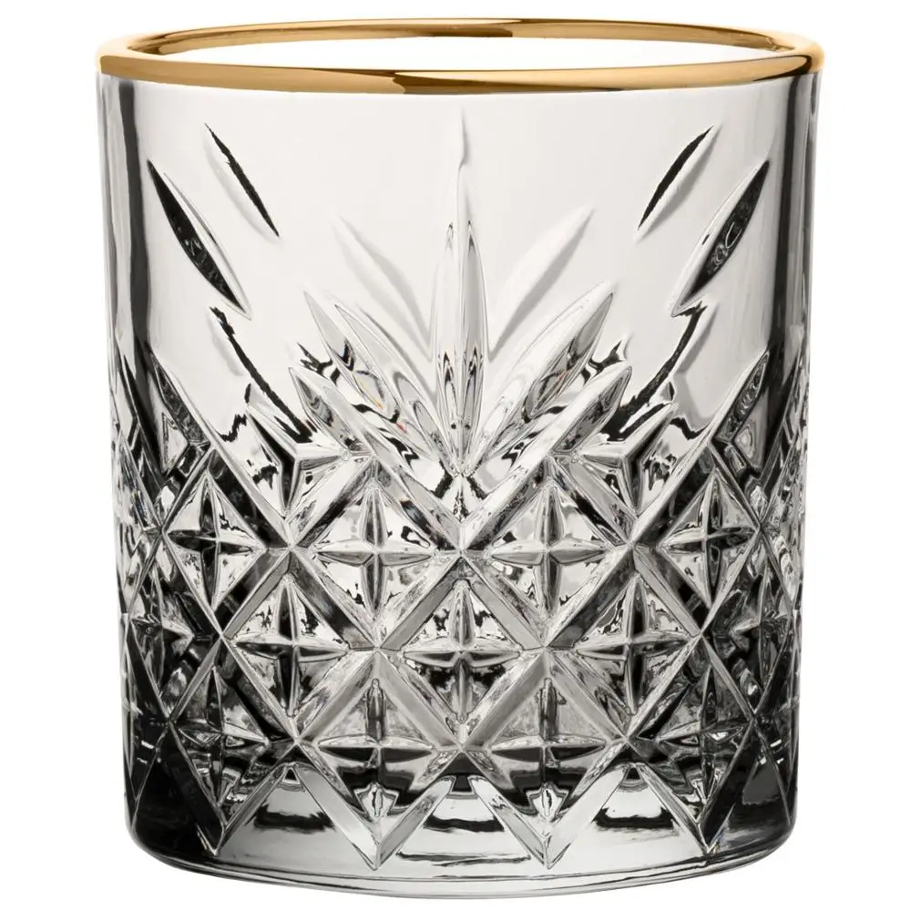 Decorative Double Old Fashioned Tumblers Gold Rim 12.5oz / 355ml