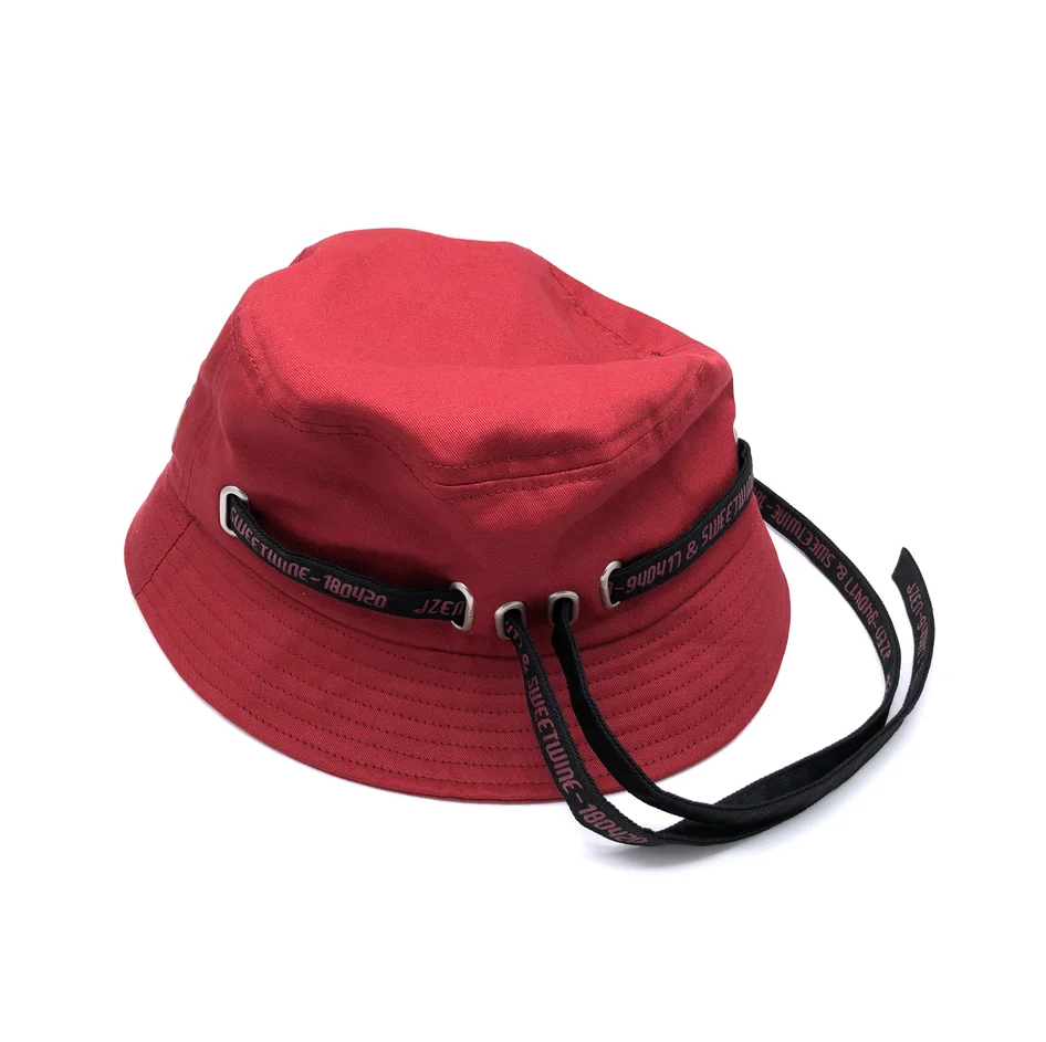 personalized red korean stylish adjustable custom bucket hat with string