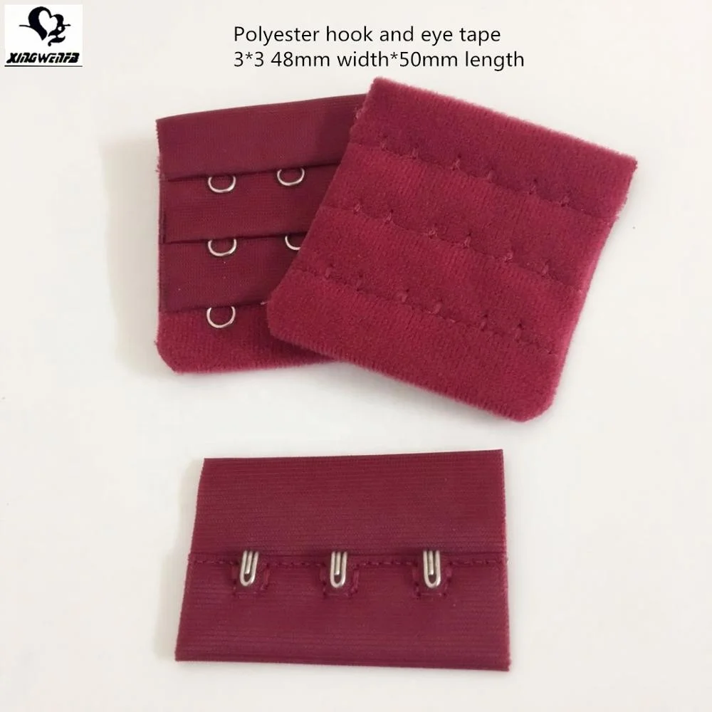 48mm 3*3 wine color Good quality polyester bra hook and eye tape