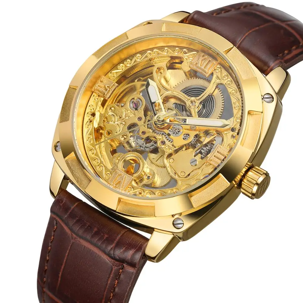 Chinese wholesaler brand FORSINING genuine leather casual custom logo watch automatic skeleton men wrist watch