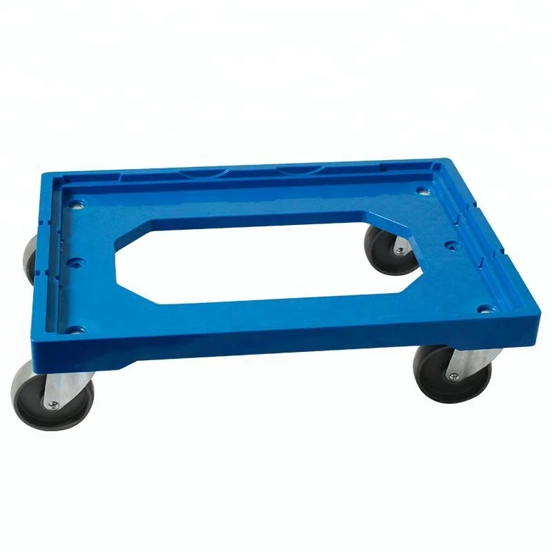4 wheeled easy handle heavy duty loading plastic container dolly for industrial