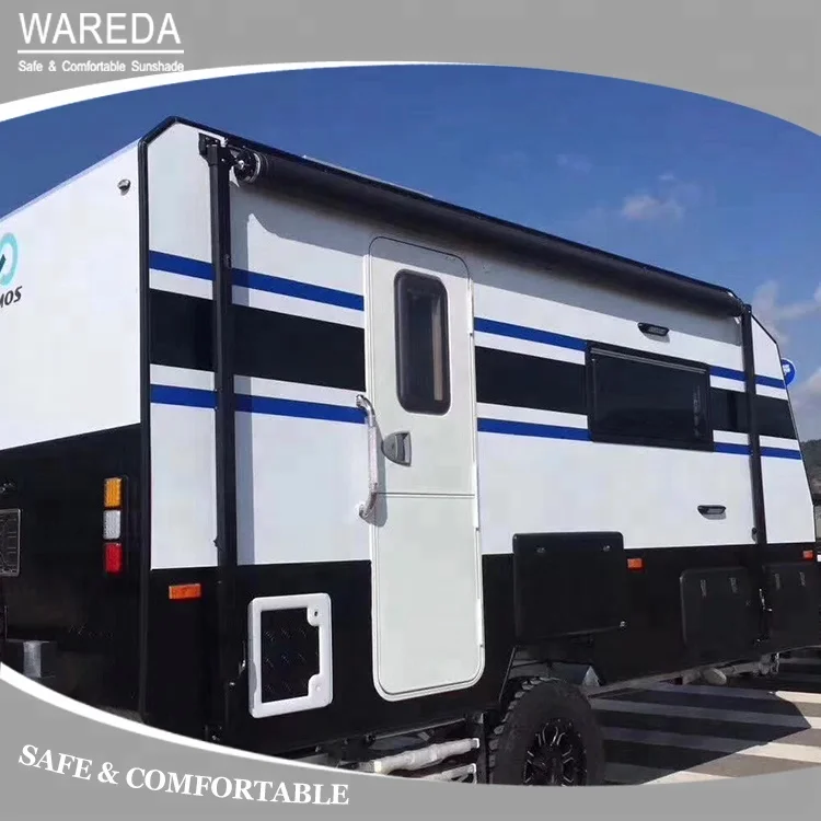 
Blue fabric roll up caravan RV awning 