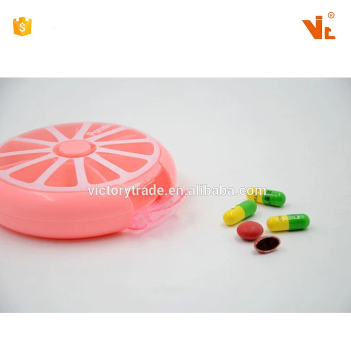 V-PB050 Wholesale 7 day colorful fruit style plastic rotating pill box with push button