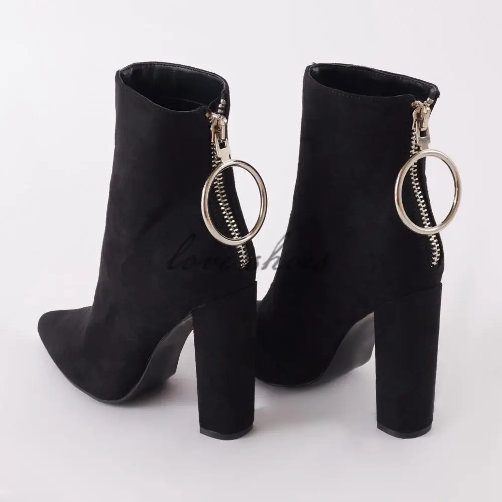 New arrival fashion design block heels ankle boots girls chunky heels pointed toe shoes