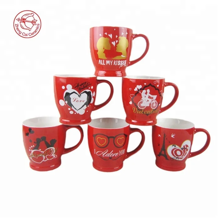 heart shape ceramic couple mug wholesale ceramic valentine red hearts coffee mug
