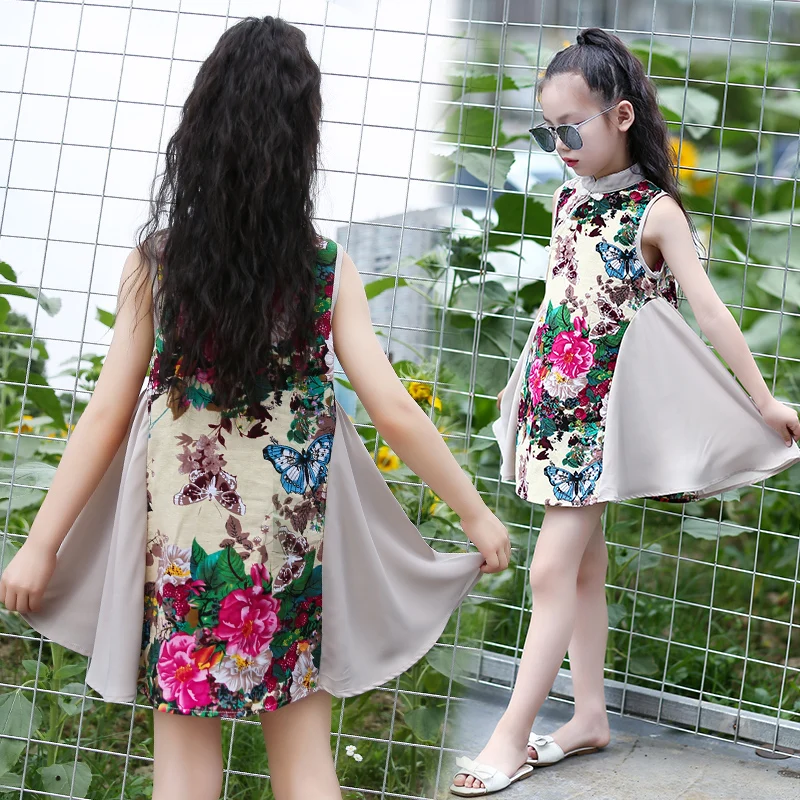 
New design Chinese traditional style soft fabric girls dress summer cheongsam 