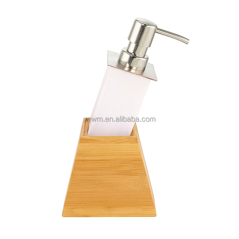 3 PCS Bamboo Bathroom Set with Tray - Soap Dispenser, Cup, Tooth Brush Holder