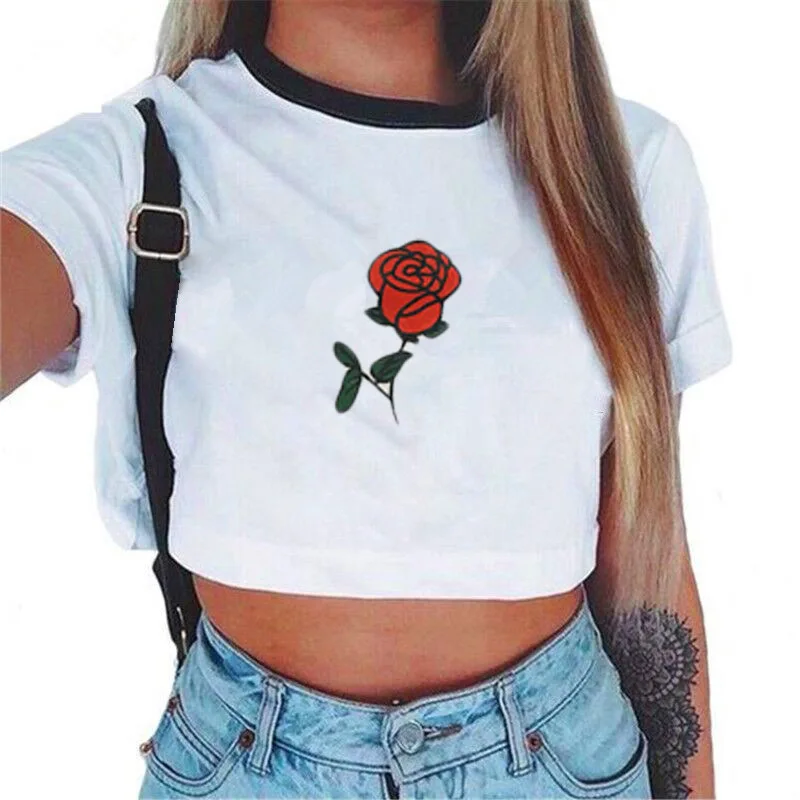 
fashion simple custom multi printing styles crop tops tshirts women 