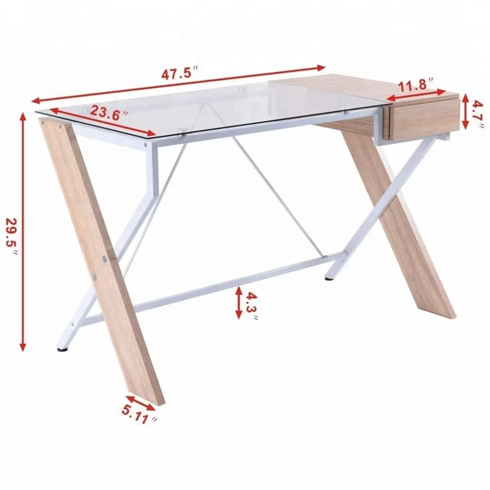 Laptop Computer Desk with drawer Wood /Glass Tabletop for Home Office Work Study Writing Desk Table Modern Computer Workstation