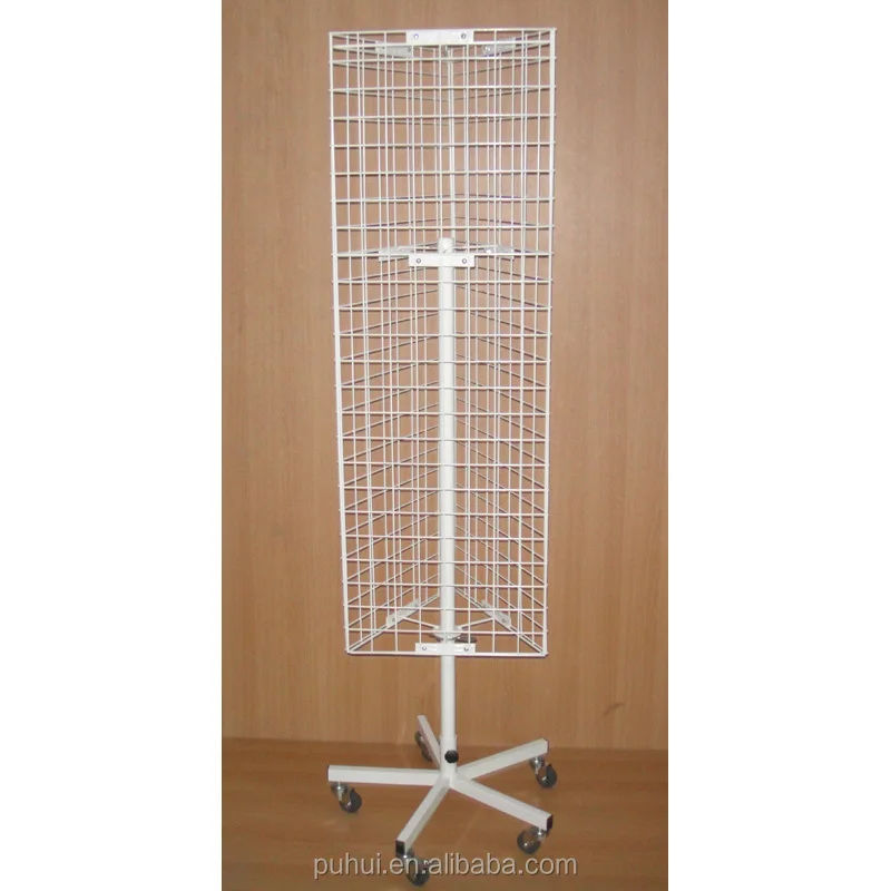 Products Exposition Retail Shop 4 Sides Metal Floor Revolving Display Fixture with Hooks Hanger