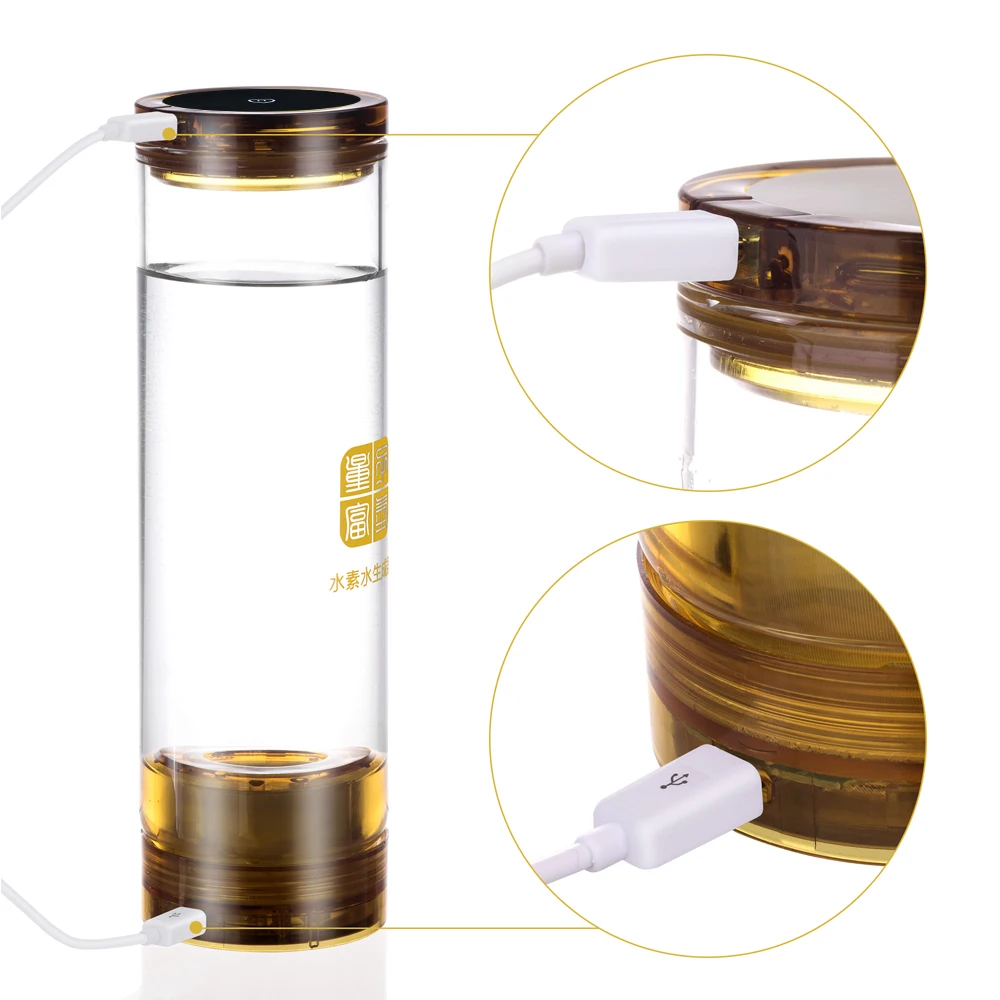 IHOOOH Hydrogen rich water generator USB rechargeable drink bottle glass cup Japan Korea brands OEM Antioxidant and Anti-aging