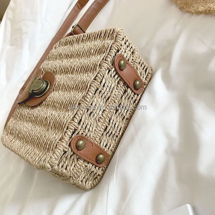 
Wholesale Monogram Personalized Women Handbag Summer Beach Rattan Woven Straw Bag 