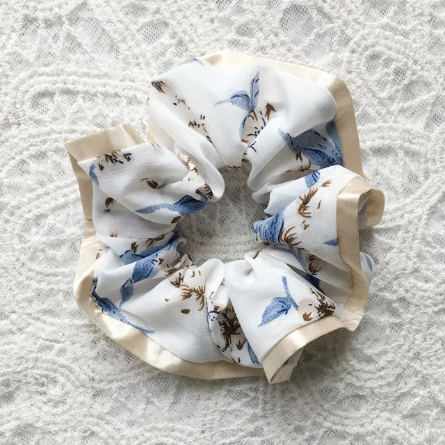 Floral Print Chiffon Fabric  Elastic Hair  Scrunchies Hair Accessories For Women