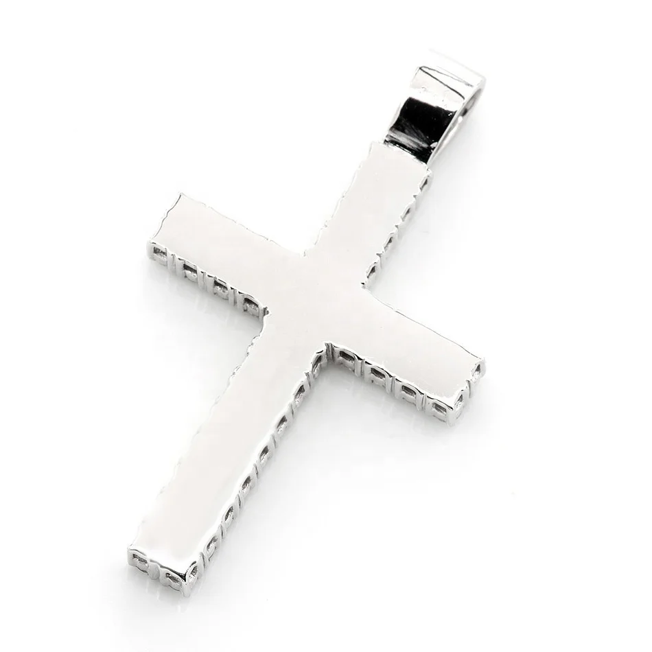 LOZRUNVE Rhodium Plated 925 Sterling Silver Luxury Medium Two Row Full Pave Cross Pendant for Necklace