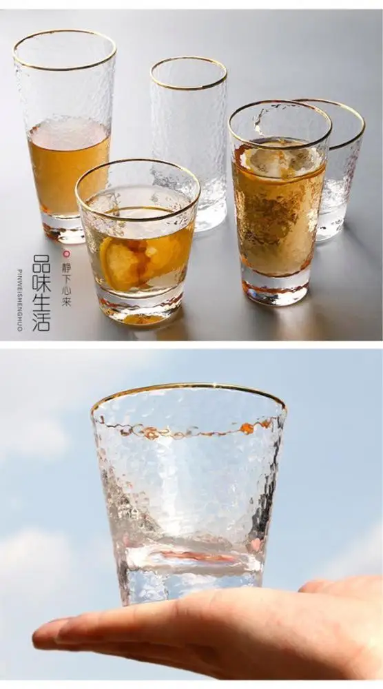 
Custom gold rimed logo printed whisky glass tumbler cups glasses glassware for milk wholesale 
