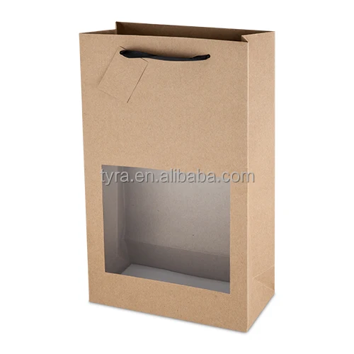 custom logo printed Fashion Eco-friendly Black Gift Shopping Kraft Paper Bags With window