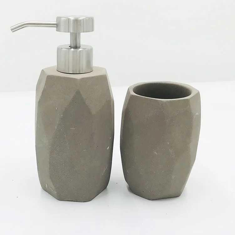 Wholesale Natural Stone Soap Dispenser Cement Concrete Bathroom Accessories Sets