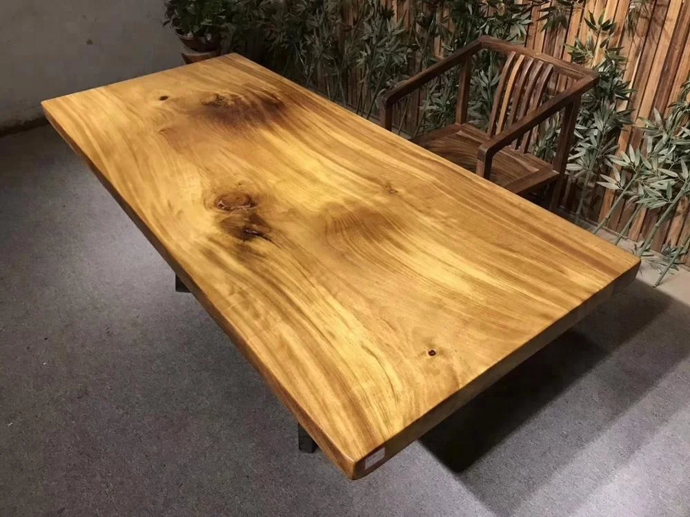 Natural grain teak wood finish long dining table