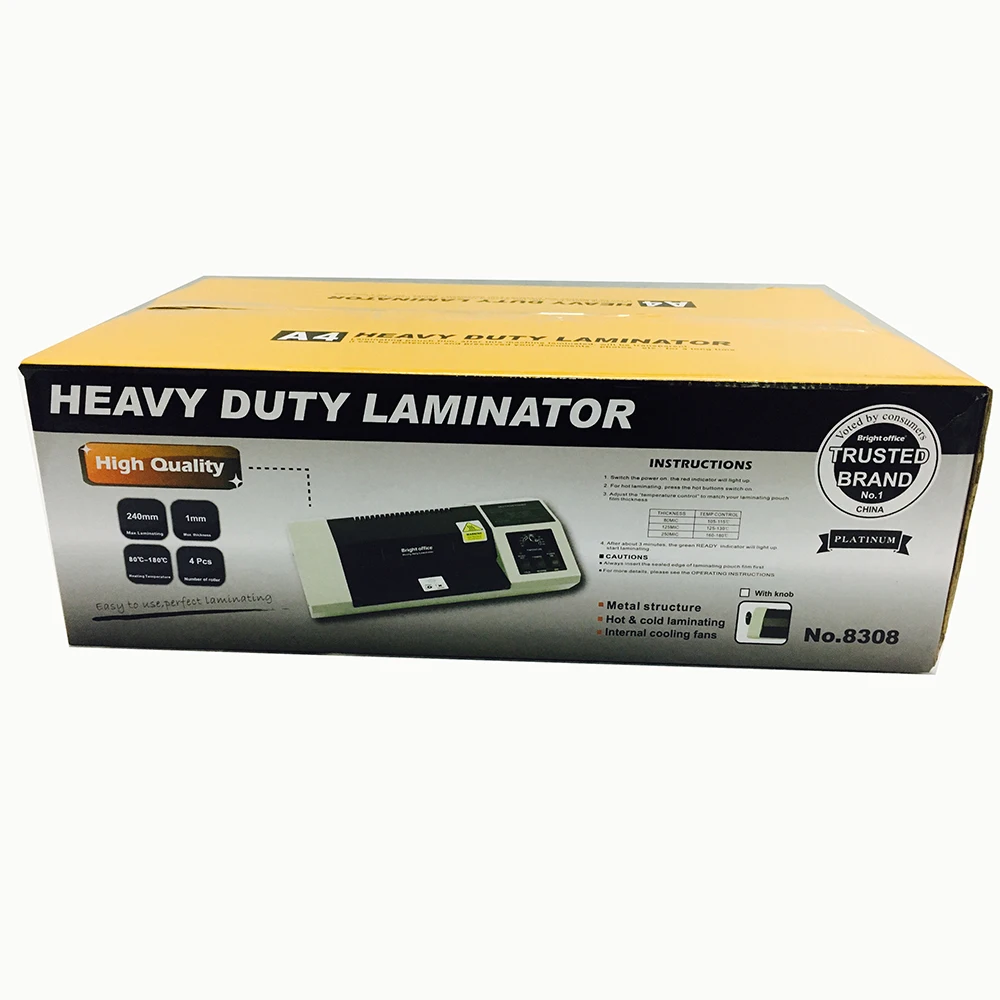 best quality heavy duty heating elements laminator machine a4 bright office 4 rollers