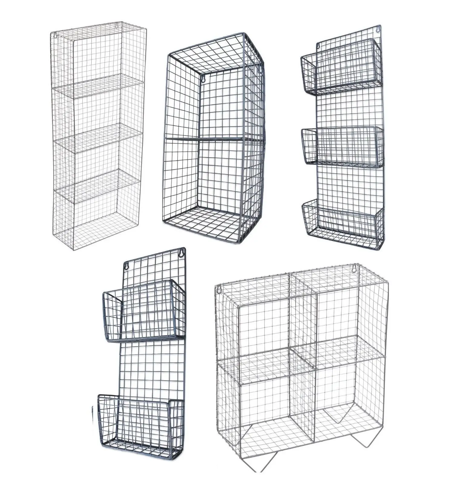 Wall Mount Metal Wire Shelving Industrial Style Basket Magazine Storage Shelves Rack Book Storage Baskets For Sale