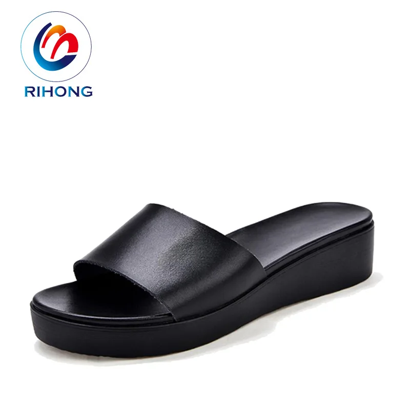 2021 Guangzhou slip on female size mix color custom genuine PU wedge ladies platform slide sandals