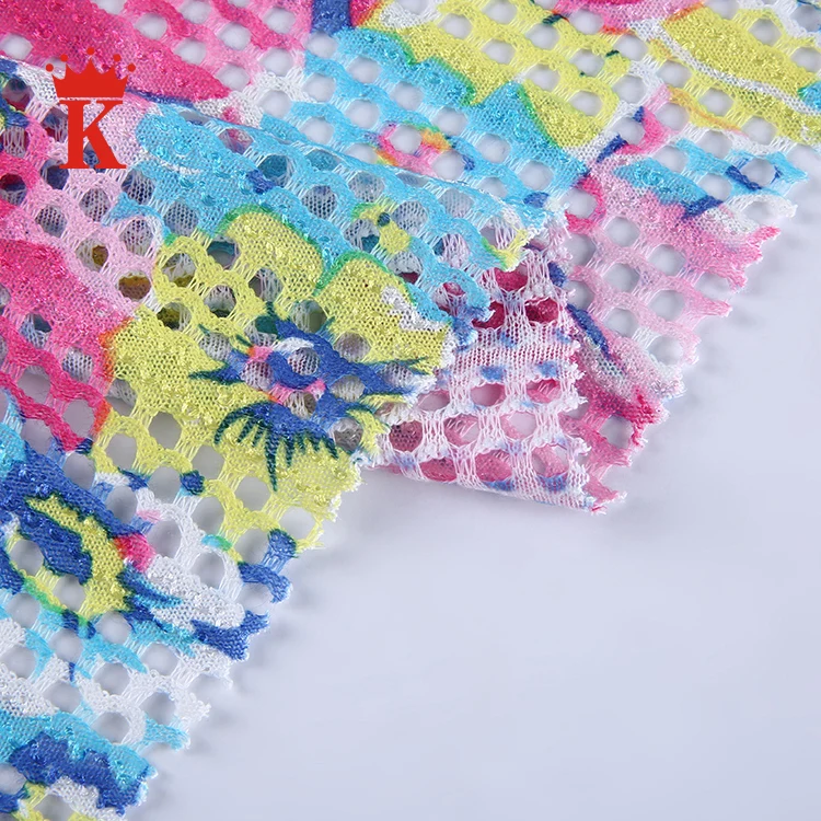 
rainbow colorful flower net printed 100% polyester 3d mesh fabric 