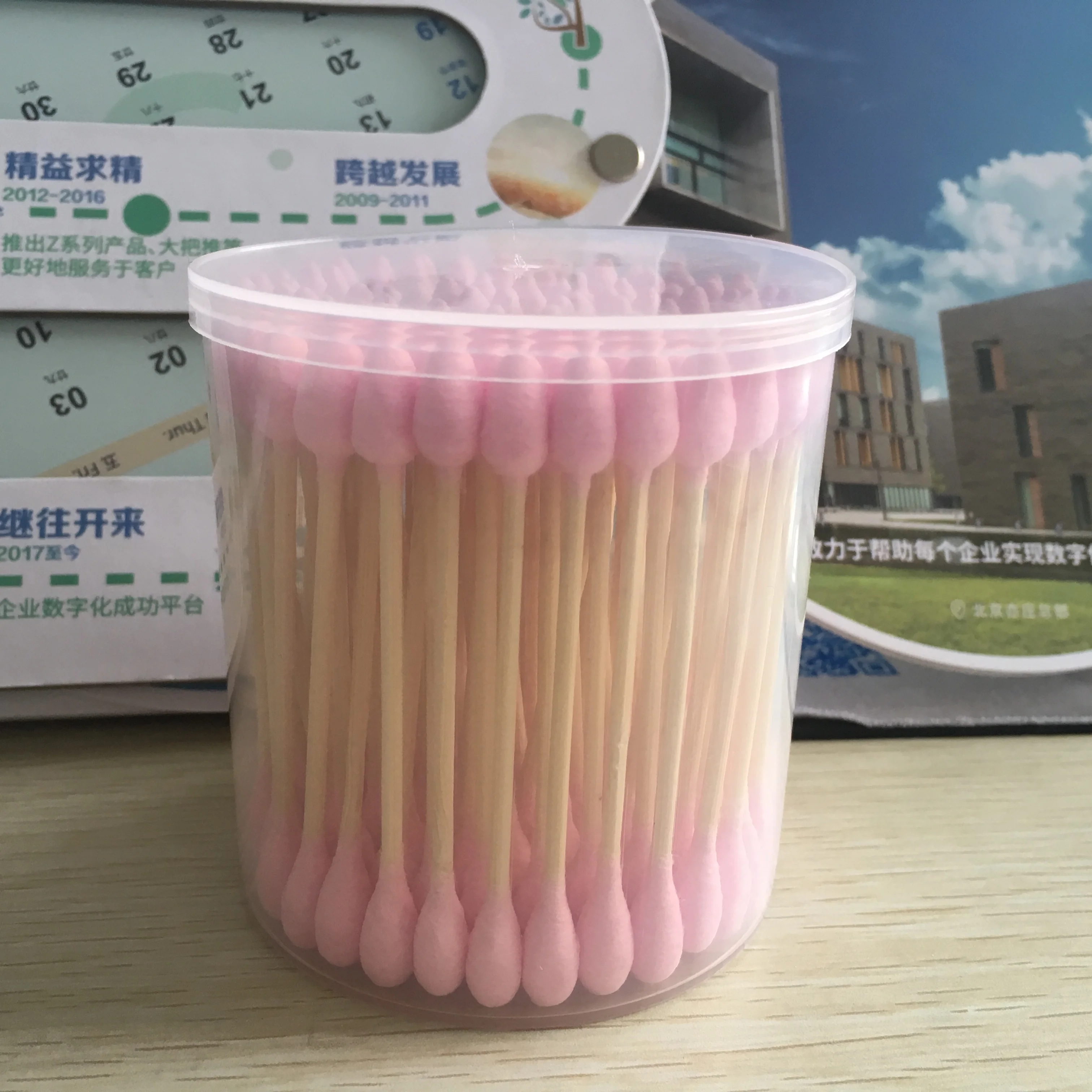Pink style bamboo stick super big head cotton swabs/ q tips for tube cleaning