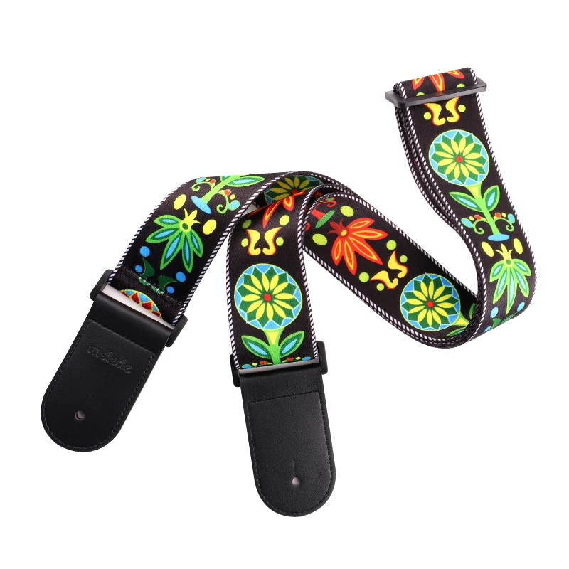 Wholesale Factory Direct  Fluorescent Custom Colorful Sublimation Printed Polyester  Rock Guitar Strap