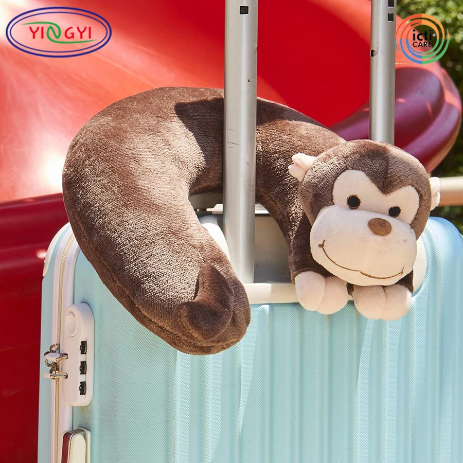 E437 Cartoon Kids Super Soft Plush Travel Neck Pillow Monkey Stuffed Brown Korean