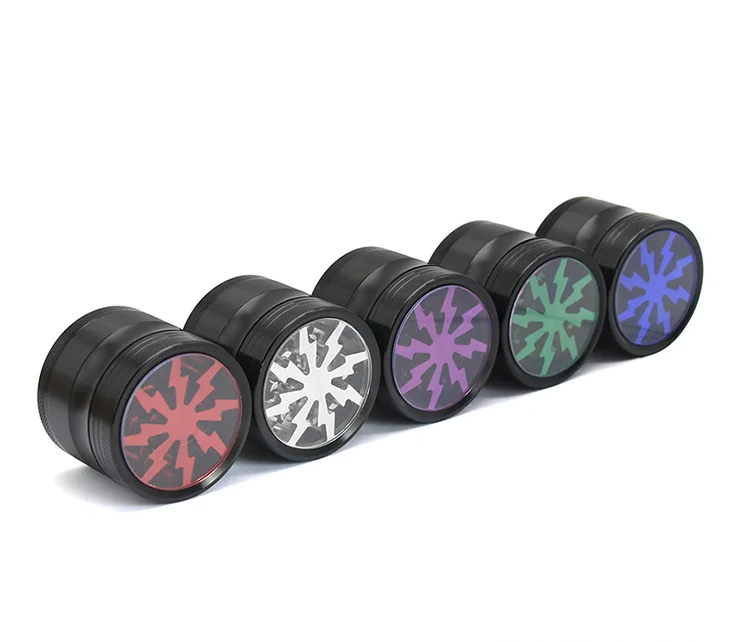 New transparent skylight smoke grinder diameter 50MM four layer lightning aluminum alloy grinder smoke