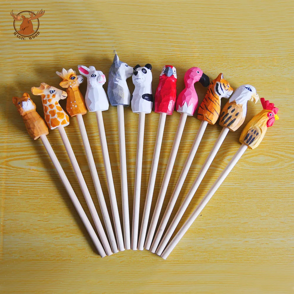 
hot selling new style 3D wood carving animal pencil cheap price cute design gift standard 