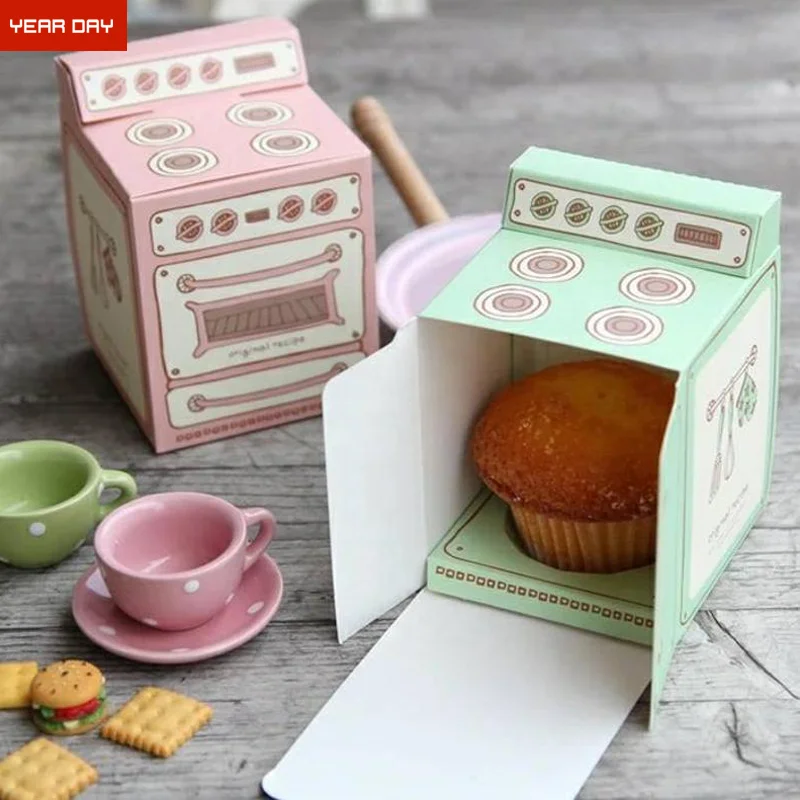 Pink Mint Oven Cupcake Boxes Retro Vintage Pastel Stove Cupcake Packaging Box