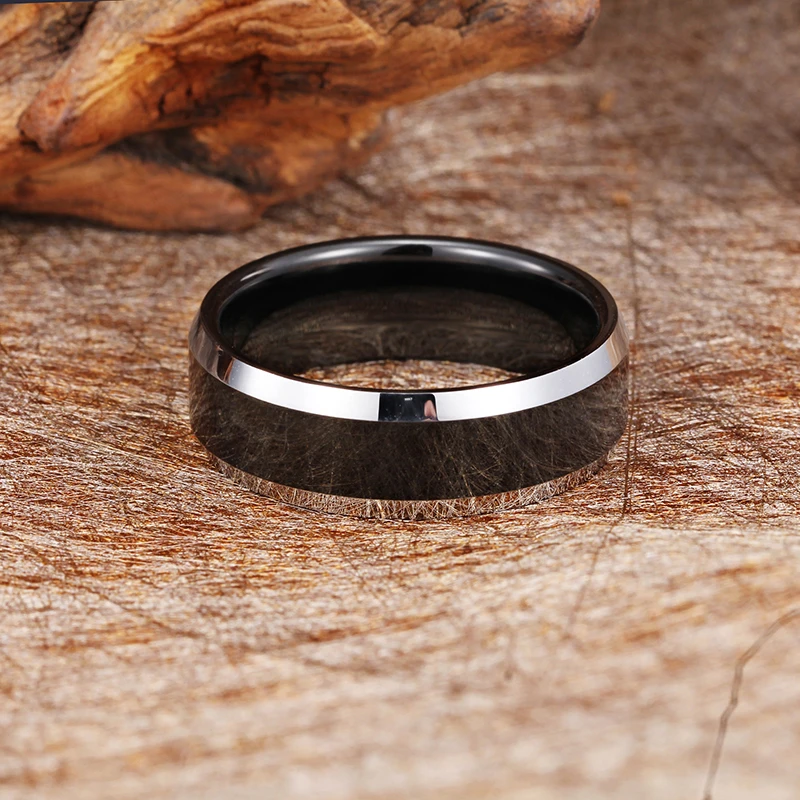 
Hot Sale Silver Polish Line Black Tungsten Ring Men Jewelry Wholesale 